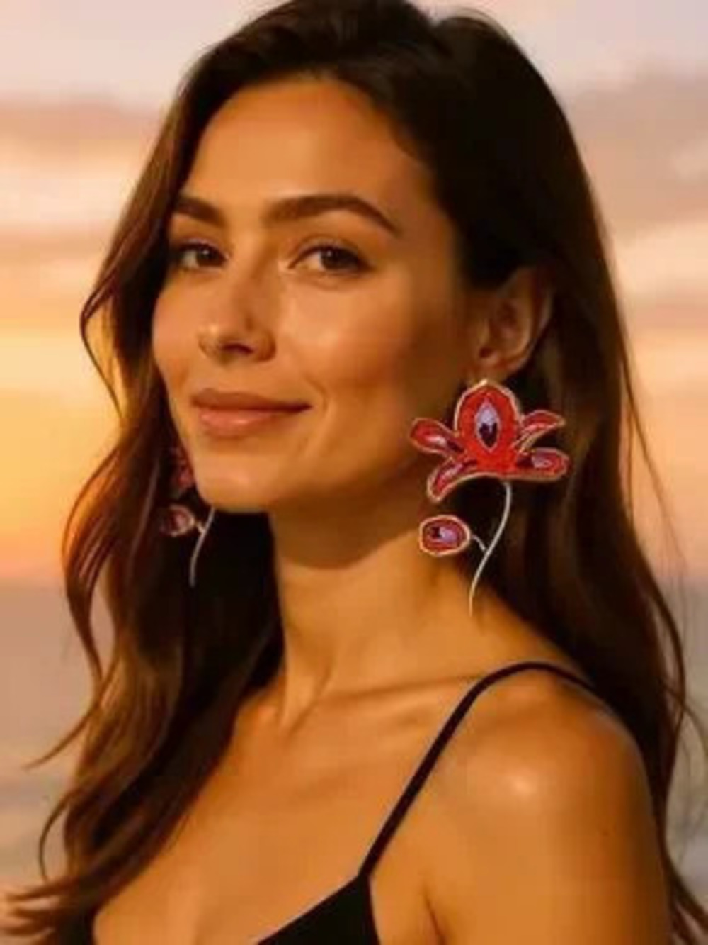 Zara Red Floral Drop Earrings
